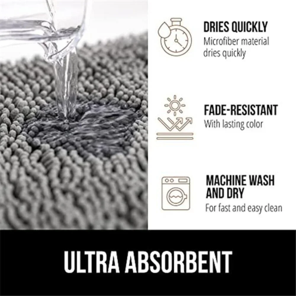 Bath Rug Mat Chenille Soft Thick Absorbent Quick Dry Rubber Backing Shower Rug